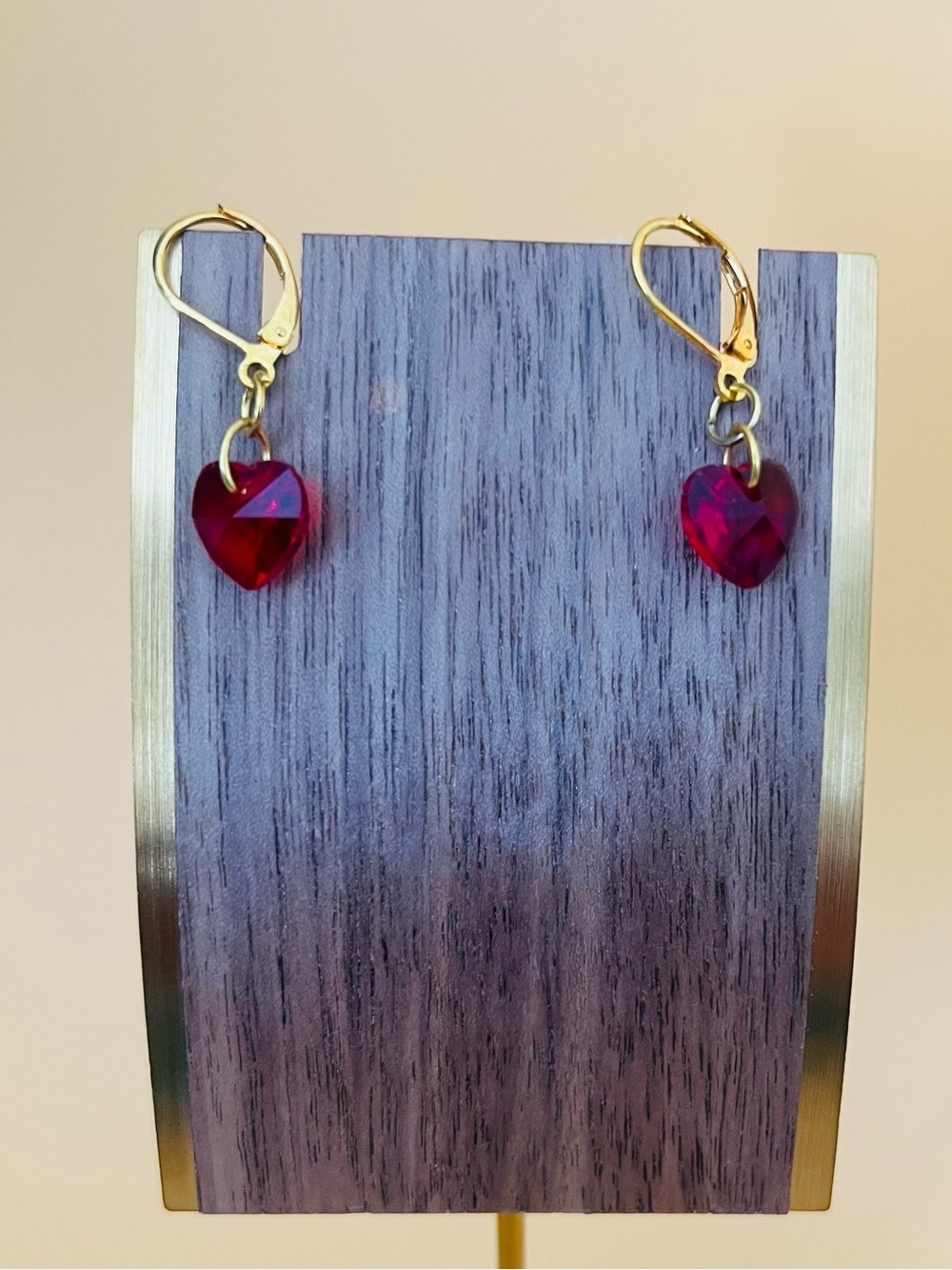 Red Crystal heart earrings Gold plated